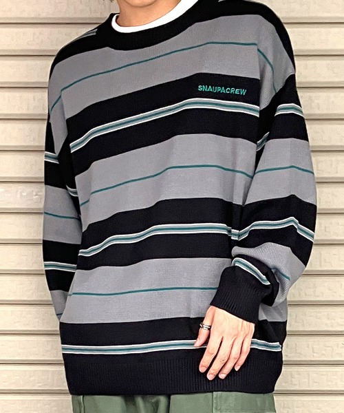 Snap club（スナップクラブ）の「【Snap club】ビックシルエットカラーボーダーニット（ニット/セーター・メンズ・パープル/オレンジ/ブルー/グリーン/ブラック/イエロー・M/L）」の10枚目の写真