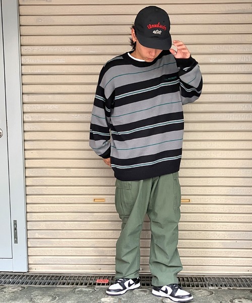 Snap club（スナップクラブ）の「【Snap club】ビックシルエットカラーボーダーニット（ニット/セーター・メンズ・パープル/オレンジ/ブルー/グリーン/ブラック/イエロー・M/L）」の12枚目の写真