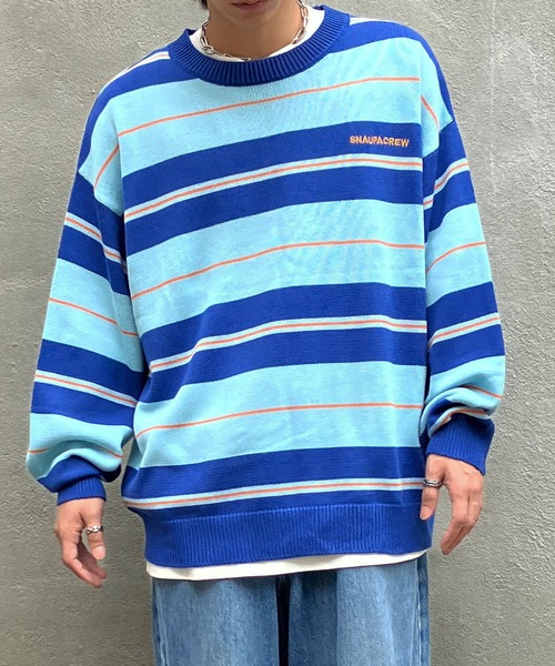 Snap club（スナップクラブ）の「【Snap club】ビックシルエットカラーボーダーニット（ニット/セーター・メンズ・パープル/オレンジ/ブルー/グリーン/ブラック/イエロー・M/L）」の14枚目の写真