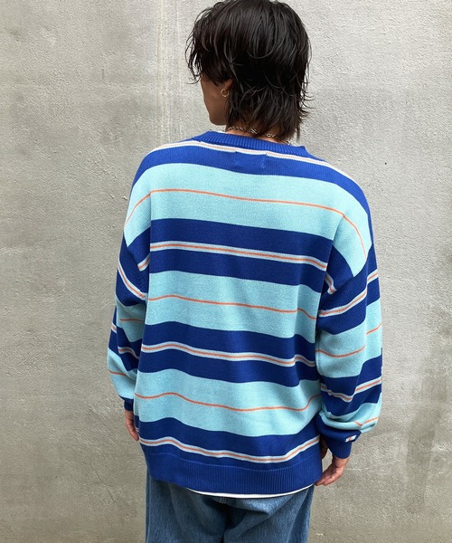 Snap club（スナップクラブ）の「【Snap club】ビックシルエットカラーボーダーニット（ニット/セーター・メンズ・パープル/オレンジ/ブルー/グリーン/ブラック/イエロー・M/L）」の16枚目の写真