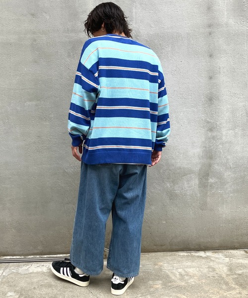 Snap club（スナップクラブ）の「【Snap club】ビックシルエットカラーボーダーニット（ニット/セーター・メンズ・パープル/オレンジ/ブルー/グリーン/ブラック/イエロー・M/L）」の19枚目の写真