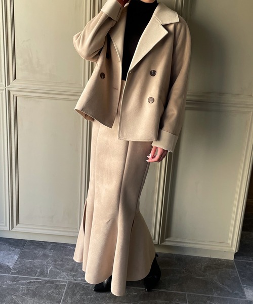 JUNOAH（ジュノア）の「スエード調ジャケット&マーメイドスカートセットアップ（セットアップ・レディース・ブラック/ブラウン/ライトベージュ/ダークベージュ・MEDIUM/LARGE/X-LARGE）」の3枚目の写真