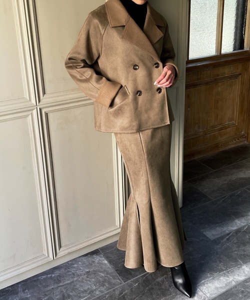 JUNOAH（ジュノア）の「スエード調ジャケット&マーメイドスカートセットアップ（セットアップ・レディース・ブラック/ブラウン/ライトベージュ/ダークベージュ・MEDIUM/LARGE/X-LARGE）」の6枚目の写真