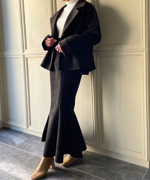 JUNOAH（ジュノア）の「スエード調ジャケット&マーメイドスカートセットアップ（セットアップ・レディース・ブラック/ブラウン/ライトベージュ/ダークベージュ・MEDIUM/LARGE/X-LARGE）」の12枚目の写真