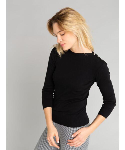 agnes b.(アニエスベー)の「コットン ニット 7分袖 ボートネック プルオーバー "Badiane"(Tシャツ/カットソー・レディース・ブラック・1/2/3)」の2枚目の写真