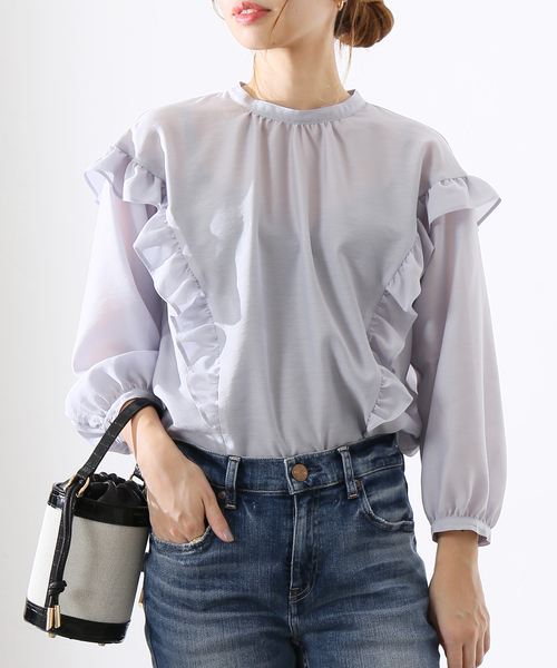La TOTALITE（ラトータリテ）の「シアーフリル切り替えブラウス◆（シャツ/ブラウス・レディース・ホワイト/グレー/ネイビー・FREE）」の2枚目の写真