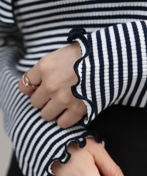 one after another NICE CLAUP（ワンアフターアナザーナイスクラップ）の「セーラーカラーテレコトップス（Tシャツ/カットソー・レディース・ブラック/オフホワイト/レッド系その他/ネイビー系/ベージュ/ミント・FREE）」の8枚目の写真