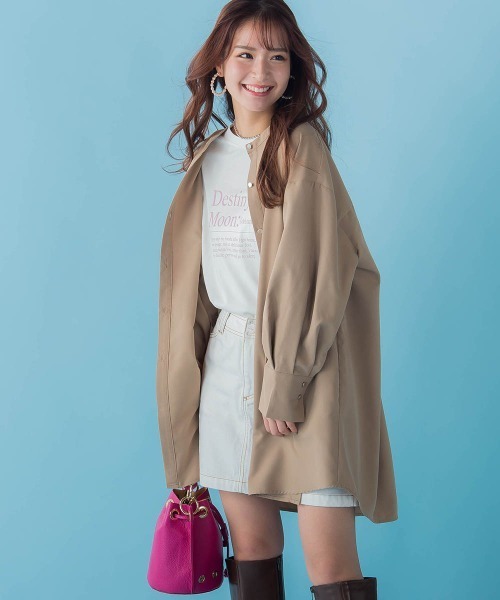 トップス スタンドカラーチュニックシャツ 洗濯機で洗える シャツ ブラウス Vicky ビッキー