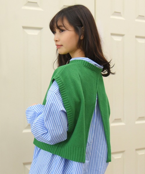 sango（sango）の「バルキー鹿の子編ショートベスト（ベスト・レディース・グリーン/アイボリー/ライトベージュ・FREE）」の3枚目の写真
