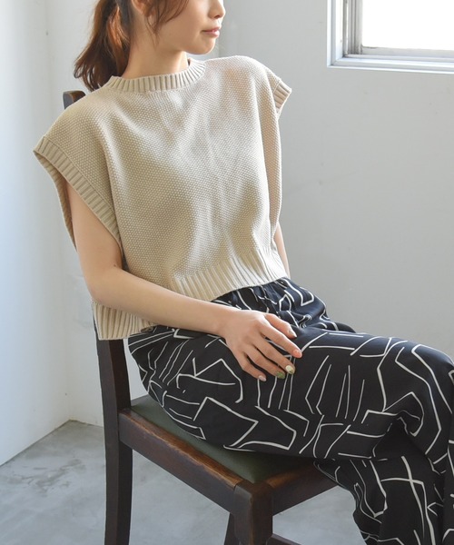 sango（sango）の「バルキー鹿の子編ショートベスト（ベスト・レディース・グリーン/アイボリー/ライトベージュ・FREE）」の9枚目の写真