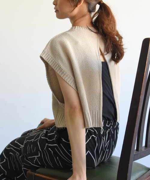 sango（sango）の「バルキー鹿の子編ショートベスト（ベスト・レディース・グリーン/アイボリー/ライトベージュ・FREE）」の6枚目の写真