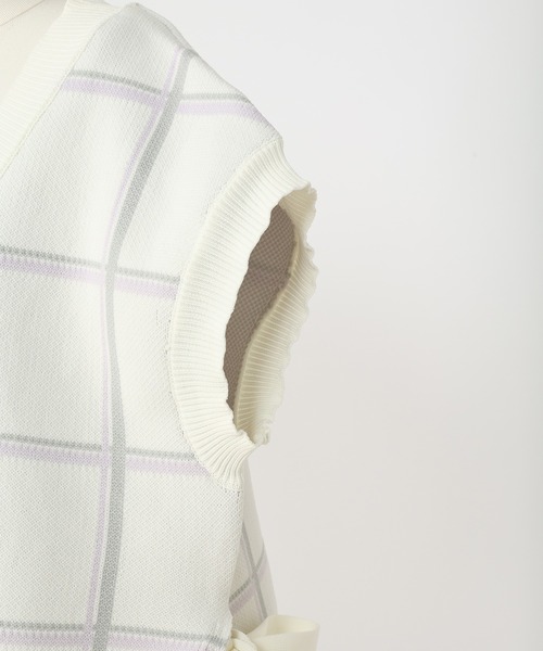 one after another NICE CLAUP（ワンアフターアナザーナイスクラップ）の「サイドリボンチェックニットベスト（ベスト・レディース・ホワイト系その他/ブラック系その他/ベージュ系その他・FREE）」の20枚目の写真