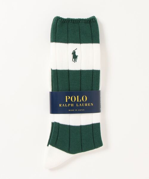 POLO RALPH LAUREN(ポロ ラルフ ローレン)の「POLO RALPH LAUREN メンズ 日本製 THE POLO DECK SOCK COLLECTION ワンポイント ボーダー柄 クルーソックス 02012576(ソックス/靴下・メンズ・グリーン/ダークネイビー/ダークブルー・25-27CM)」の2枚目の写真
