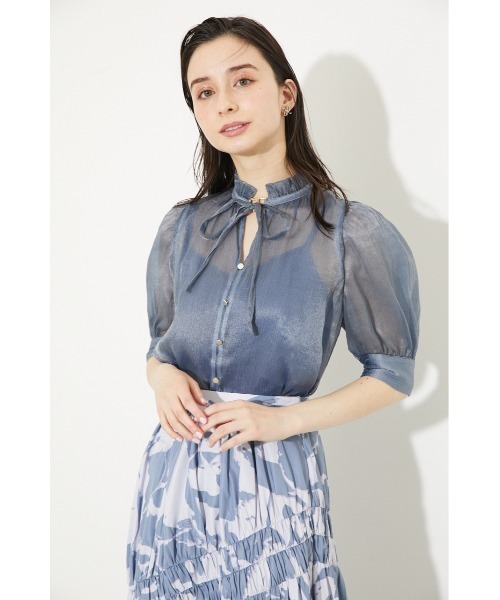 rienda（リエンダ）の「フリルネックパフスリーブブラウス（シャツ/ブラウス・レディース・ライトピンク/ブルー/ホワイト系その他/ブラック系その他・FREE）」の4枚目の写真