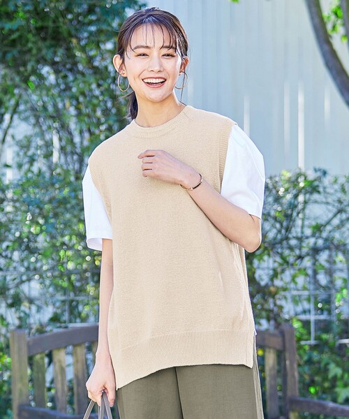 J.PRESS Ladies(J.プレス レディス)の「【洗える】LICOテープ ニット ベスト(ベスト・レディース・ブラウン系/ネイビー系/ホワイト系/ベージュ系・SMALL)」の3枚目の写真