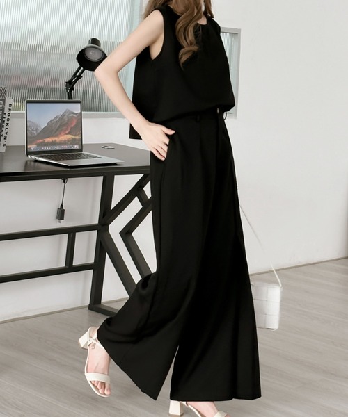 ABITOKYO(アビトーキョー)の「センタープレスワイドパンツセットアップ(セットアップ・レディース・ネイビー/ベージュ/アイボリー/チャコールグレー/ライトグリーン/ブラック/グレー/ブラウン/グレイッシュベージュ・M/S/L)」の10枚目の写真