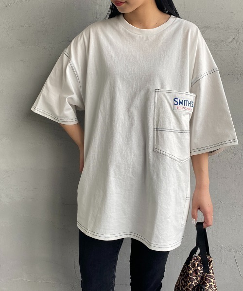 SMITH'S（スミス）の「[SMITH'S/スミス] 別注 ペインターポケットＴシャツ（Tシャツ/カットソー・レディース・グレー/ブルー/ホワイト/ネイビー・S/M/L）」の2枚目の写真