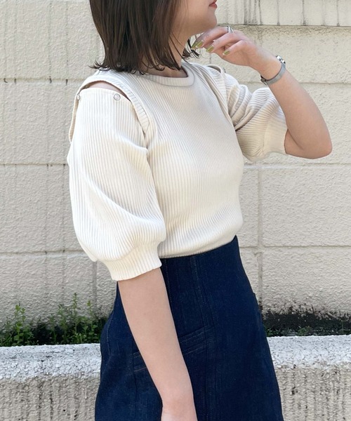 archives（アルシーヴ）の「デザインスリーブリブ5分袖ＴＯＰＳ（Tシャツ/カットソー・レディース・ブラック/オフホワイト/オレンジ/ブルー・MEDIUM）」の5枚目の写真
