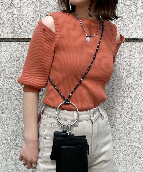 archives（アルシーヴ）の「デザインスリーブリブ5分袖ＴＯＰＳ（Tシャツ/カットソー・レディース・ブラック/オフホワイト/オレンジ/ブルー・MEDIUM）」の9枚目の写真