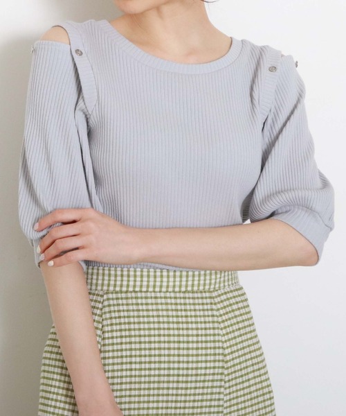 archives（アルシーヴ）の「デザインスリーブリブ5分袖ＴＯＰＳ（Tシャツ/カットソー・レディース・ブラック/オフホワイト/オレンジ/ブルー・MEDIUM）」の21枚目の写真
