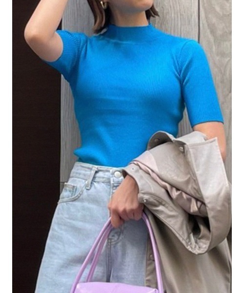 AMAIL（アマイル）の「Fashionable half tops（Tシャツ/カットソー・レディース・ピンク/オレンジ/ホワイト×ブラック/ブルー・FREE）」の2枚目の写真