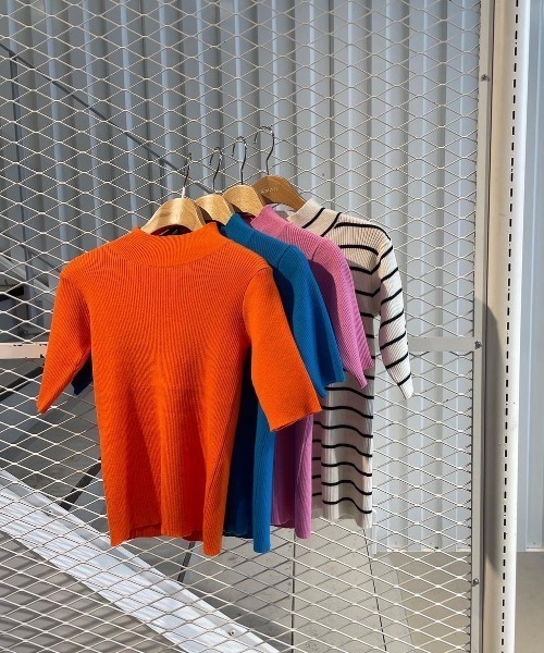 AMAIL（アマイル）の「Fashionable half tops（Tシャツ/カットソー・レディース・ピンク/オレンジ/ホワイト×ブラック/ブルー・FREE）」の10枚目の写真