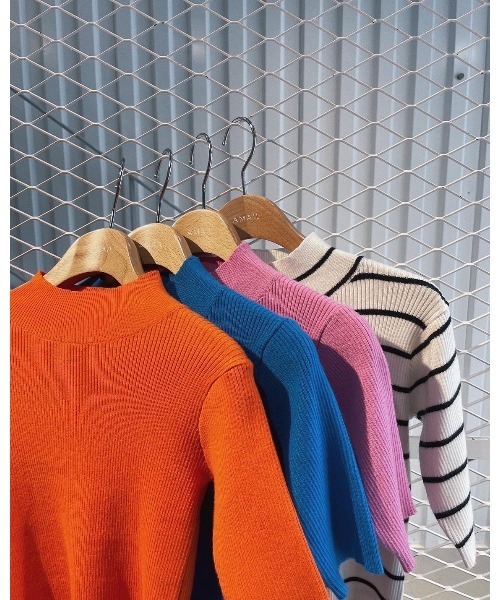 AMAIL（アマイル）の「Fashionable half tops（Tシャツ/カットソー・レディース・ピンク/オレンジ/ホワイト×ブラック/ブルー・FREE）」の9枚目の写真