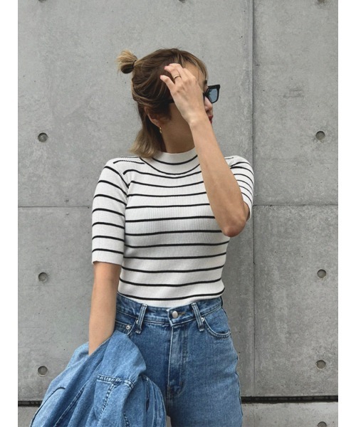 AMAIL（アマイル）の「Fashionable half tops（Tシャツ/カットソー・レディース・ピンク/オレンジ/ホワイト×ブラック/ブルー・FREE）」の8枚目の写真