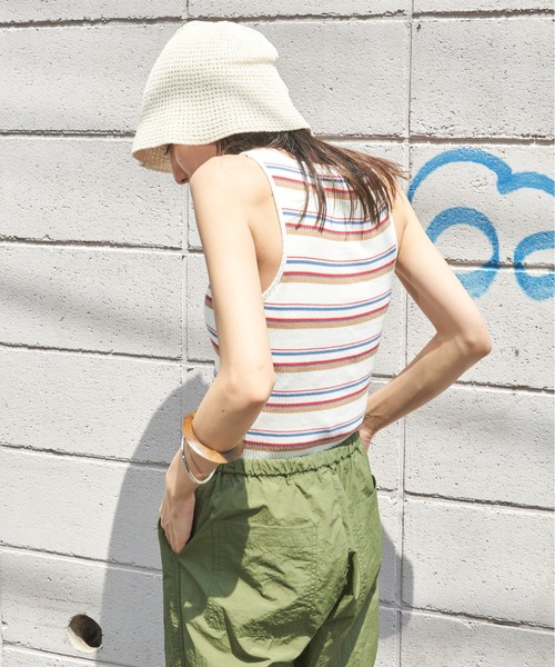 Auntie Rosa Holiday(アンティローザホリデー)の「マルチボーダーカップ付きアメスリタンク(タンクトップ・レディース・オフホワイト/ブルー・FREE)」の5枚目の写真