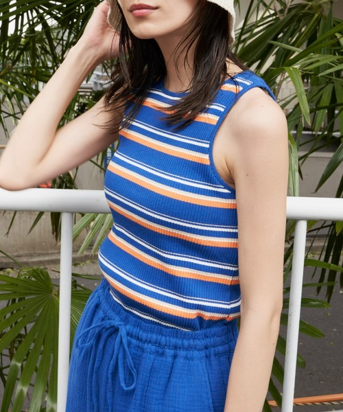 Auntie Rosa Holiday(アンティローザホリデー)の「マルチボーダーカップ付きアメスリタンク(タンクトップ・レディース・オフホワイト/ブルー・FREE)」の12枚目の写真