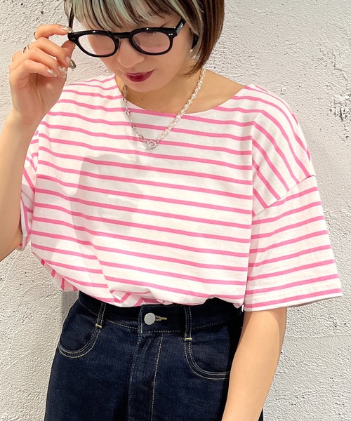 apres jour mignon（アプレジュールミニョン）の「ボーダー半袖トップス【ZOZOTOWN限定アイテム】（Tシャツ/カットソー・レディース・オレンジ系その他/グリーン系その他/オフホワイト/イエロー系その他・フリー/X-LARGE）」の5枚目の写真