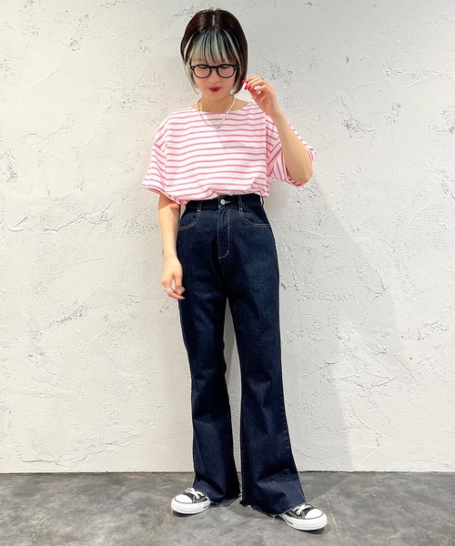 apres jour mignon（アプレジュールミニョン）の「ボーダー半袖トップス【ZOZOTOWN限定アイテム】（Tシャツ/カットソー・レディース・オレンジ系その他/グリーン系その他/オフホワイト/イエロー系その他・フリー/X-LARGE）」の9枚目の写真