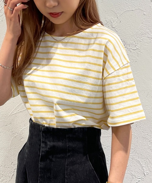 apres jour mignon（アプレジュールミニョン）の「ボーダー半袖トップス【ZOZOTOWN限定アイテム】（Tシャツ/カットソー・レディース・オレンジ系その他/グリーン系その他/オフホワイト/イエロー系その他・フリー/X-LARGE）」の17枚目の写真