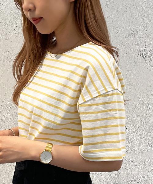 apres jour mignon（アプレジュールミニョン）の「ボーダー半袖トップス【ZOZOTOWN限定アイテム】（Tシャツ/カットソー・レディース・オレンジ系その他/グリーン系その他/オフホワイト/イエロー系その他・フリー/X-LARGE）」の18枚目の写真