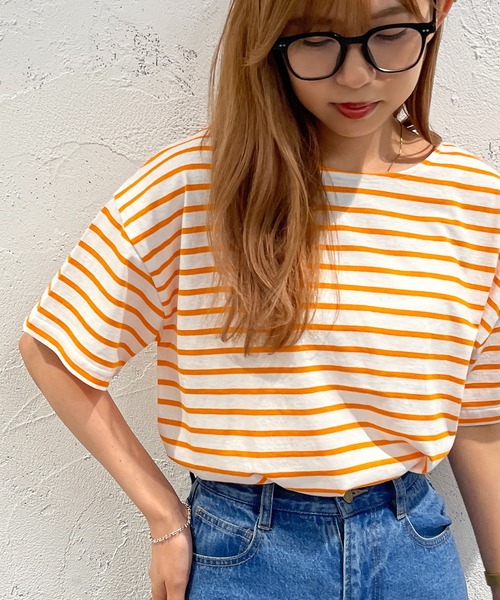 apres jour mignon（アプレジュールミニョン）の「ボーダー半袖トップス【ZOZOTOWN限定アイテム】（Tシャツ/カットソー・レディース・オレンジ系その他/グリーン系その他/オフホワイト/イエロー系その他・フリー/X-LARGE）」の22枚目の写真