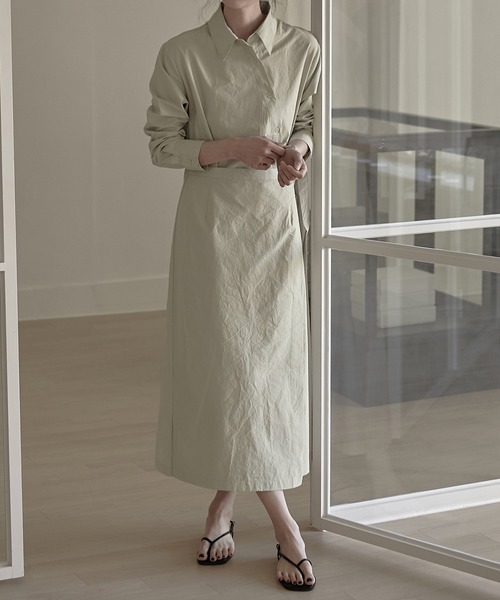 MUYMONA(ムイモナ)の「【MUYMONA】【2022SS】Wrap detail cotton shirt onepiece mmw22s031(ワンピース・レディース・ネイビー/ライトグリーン・FREE)」の3枚目の写真