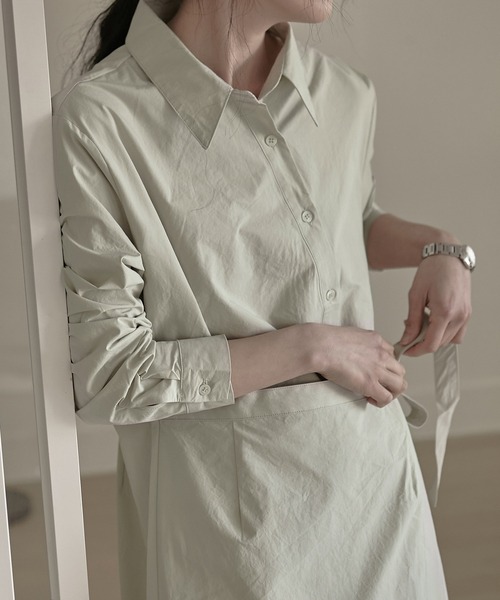 MUYMONA(ムイモナ)の「【MUYMONA】【2022SS】Wrap detail cotton shirt onepiece mmw22s031(ワンピース・レディース・ネイビー/ライトグリーン・FREE)」の8枚目の写真