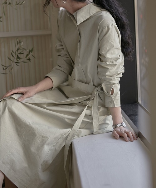 MUYMONA(ムイモナ)の「【MUYMONA】【2022SS】Wrap detail cotton shirt onepiece mmw22s031(ワンピース・レディース・ネイビー/ライトグリーン・FREE)」の6枚目の写真