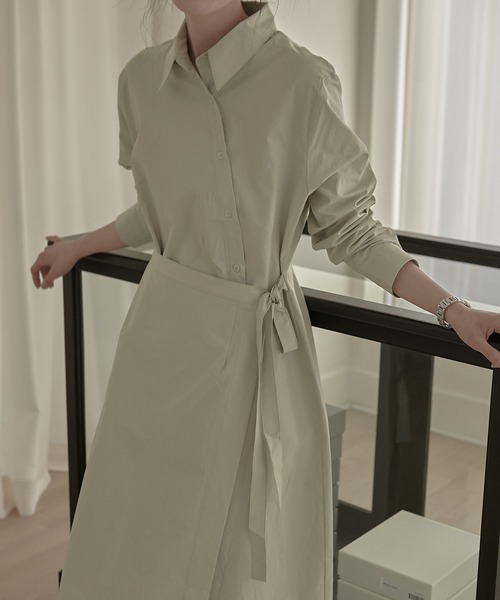 MUYMONA(ムイモナ)の「【MUYMONA】【2022SS】Wrap detail cotton shirt onepiece mmw22s031(ワンピース・レディース・ネイビー/ライトグリーン・FREE)」の7枚目の写真
