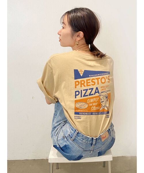 Ungrid（アングリッド）の「PIZZAロゴルーズTee（Tシャツ/カットソー・レディース・ベージュ/オフホワイト/オレンジ/ブルー・FREE）」の6枚目の写真