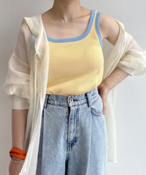 w closet(ダブルクローゼット)の「カップ付きバッククロスタンクトップ(タンクトップ・レディース・グリーン/ピンク系その他/ホワイト×イエロー・FREE)」の20枚目の写真