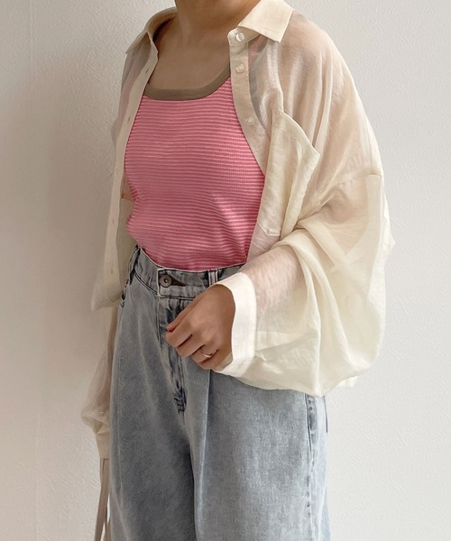 w closet(ダブルクローゼット)の「カップ付きバッククロスタンクトップ(タンクトップ・レディース・グリーン/ピンク系その他/ホワイト×イエロー・FREE)」の10枚目の写真