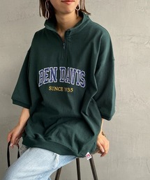 【WEB限定】[BEN DAVIS/ベンデイビス] カレッジロゴワッペン刺繍 ハーフジップスウェットTシャツ