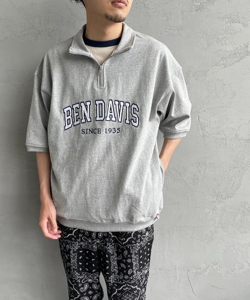 BEN DAVIS（ベンデイビス）の「【WEB限定】[BEN DAVIS/ベンデイビス] カレッジロゴワッペン刺繍 ハーフジップスウェットTシャツ（Tシャツ/カットソー・レディース・グレー/グリーン・M/L/XL）」の6枚目の写真