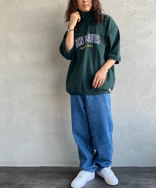BEN DAVIS（ベンデイビス）の「【WEB限定】[BEN DAVIS/ベンデイビス] カレッジロゴワッペン刺繍 ハーフジップスウェットTシャツ（Tシャツ/カットソー・レディース・グレー/グリーン・M/L/XL）」の5枚目の写真