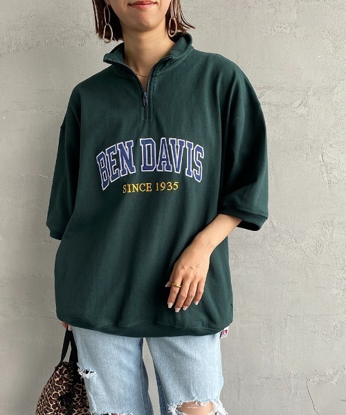 BEN DAVIS（ベンデイビス）の「【WEB限定】[BEN DAVIS/ベンデイビス] カレッジロゴワッペン刺繍 ハーフジップスウェットTシャツ（Tシャツ/カットソー・レディース・グレー/グリーン・M/L/XL）」の12枚目の写真