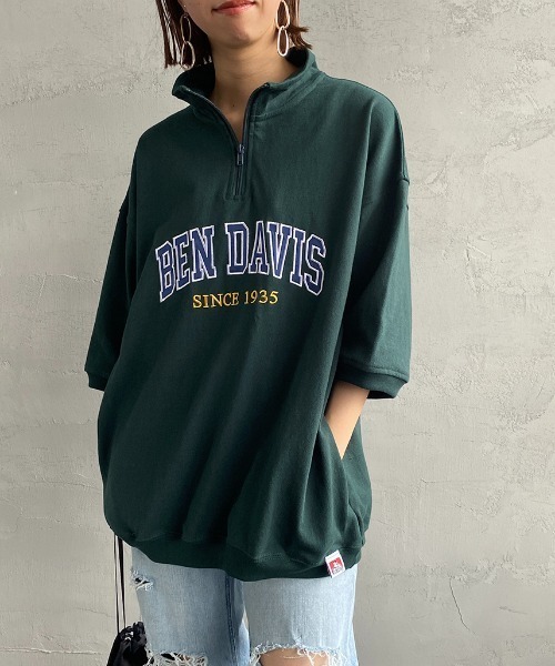 BEN DAVIS（ベンデイビス）の「【WEB限定】[BEN DAVIS/ベンデイビス] カレッジロゴワッペン刺繍 ハーフジップスウェットTシャツ（Tシャツ/カットソー・レディース・グレー/グリーン・M/L/XL）」の16枚目の写真
