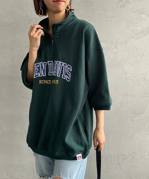 BEN DAVIS（ベンデイビス）の「【WEB限定】[BEN DAVIS/ベンデイビス] カレッジロゴワッペン刺繍 ハーフジップスウェットTシャツ（Tシャツ/カットソー・レディース・グレー/グリーン・M/L/XL）」の15枚目の写真