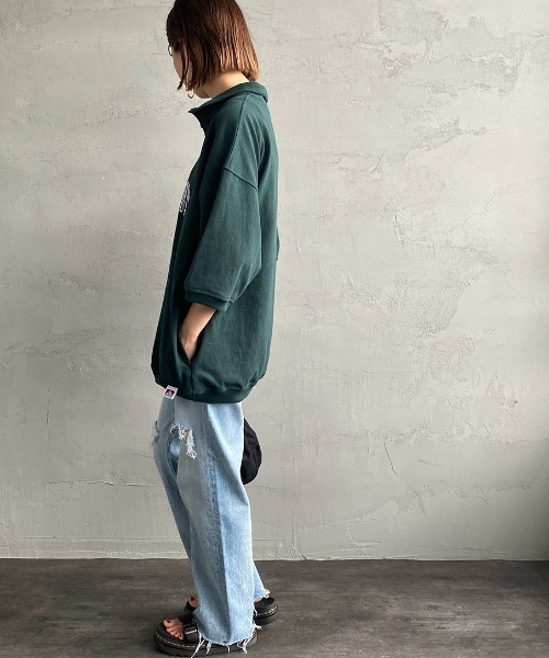 BEN DAVIS（ベンデイビス）の「【WEB限定】[BEN DAVIS/ベンデイビス] カレッジロゴワッペン刺繍 ハーフジップスウェットTシャツ（Tシャツ/カットソー・レディース・グレー/グリーン・M/L/XL）」の20枚目の写真