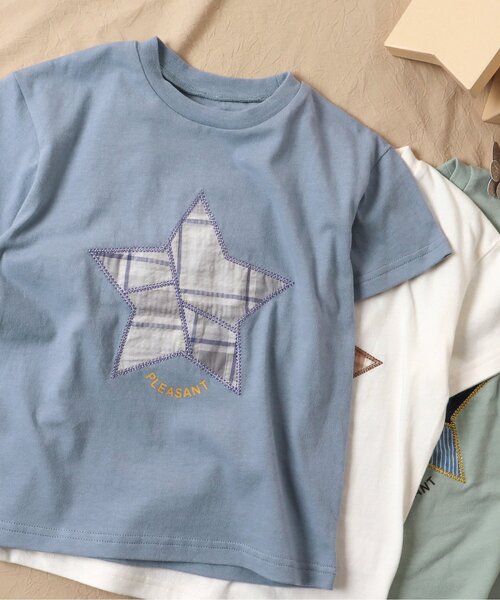 BREEZE by yumi.（ブリーズバイユミ）の「WEB限定 パッチワークTシャツ【BREEZE by yumi】（Tシャツ/カットソー・キッズ・オフホワイト/サックスブルー/ミント・90/100/110/120/80/130/140）」の3枚目の写真